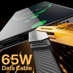 Vaku Luxos® 4-in-1 65W Fast Charging Flat Cable with USB, Lightning, C-Type Ports