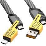 Vaku Luxos® 4-in-1 65W Fast Charging Flat Cable with USB, Lightning, C-Type Ports